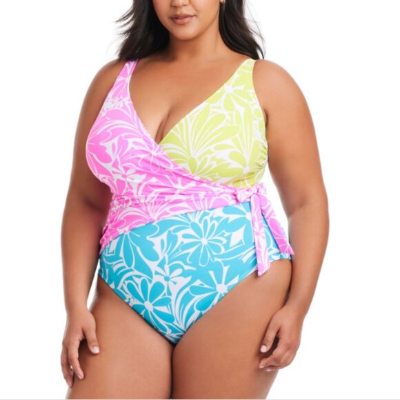Bleu by Rod Beattie Plus Size Tie-Side Swimsuit Multicolor  Size 16W 7139 - Picture 1 of 2